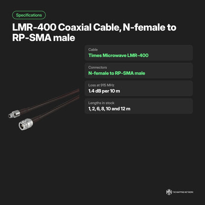 LMR-400 coax cable, N-female to RP-SMA male: specifications