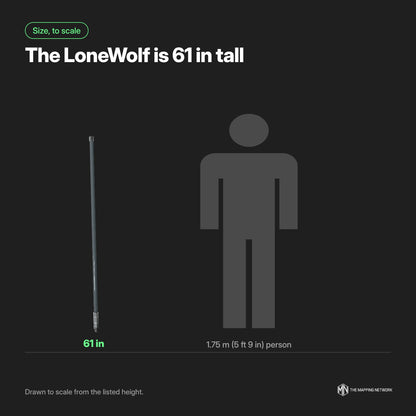Rokland LoneWolf 12 dBi 915 MHz antenna shown to scale next to a 1.75 m person