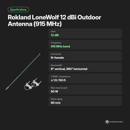 Rokland LoneWolf 12 dBi 915 MHz antenna: specifications